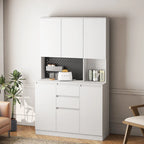 White Freestanding Kitchen Pantry Cabinet with Charging Station, for 1 Person