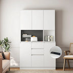 White Freestanding Kitchen Pantry Cabinet with Charging Station, for 1 Person