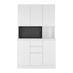 White Freestanding Kitchen Pantry Cabinet with Charging Station, for 1 Person