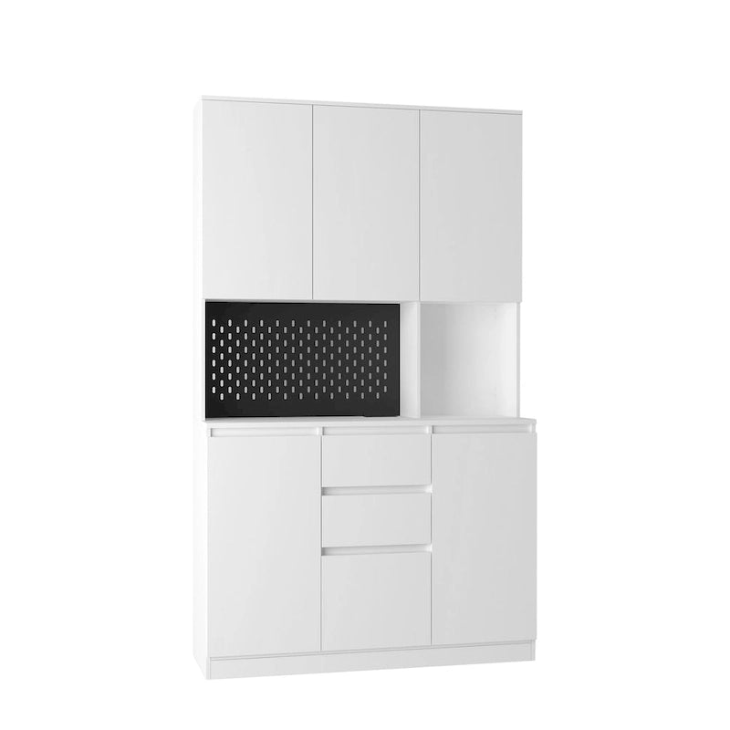 White Freestanding Kitchen Pantry Cabinet with Charging Station, for 1 Person