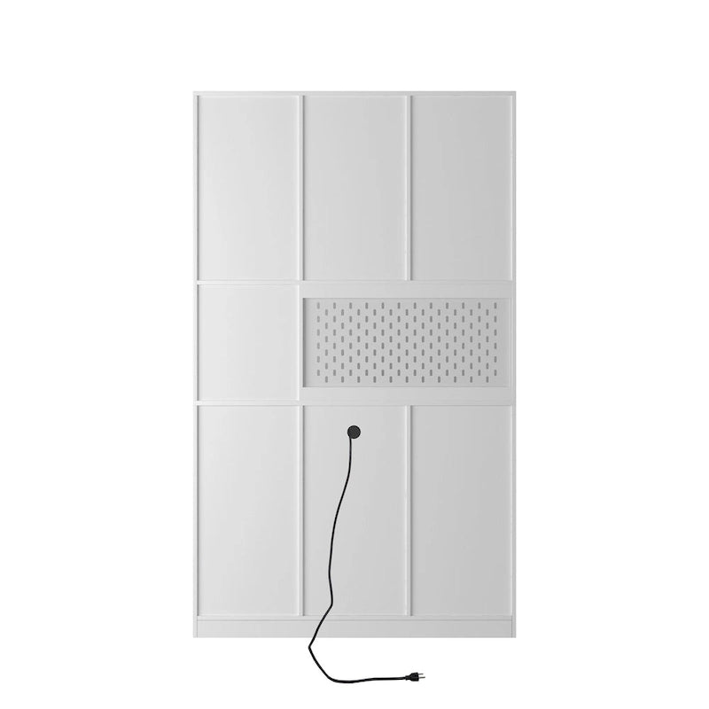 White Freestanding Kitchen Pantry Cabinet with Charging Station, for 1 Person