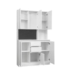 White Freestanding Kitchen Pantry Cabinet with Charging Station, for 1 Person
