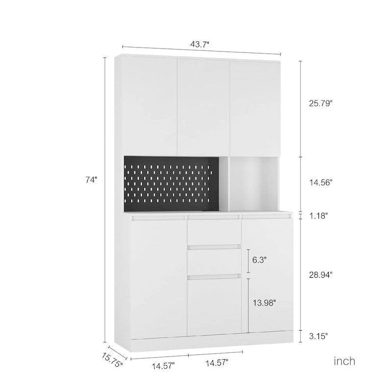 White Freestanding Kitchen Pantry Cabinet with Charging Station, for 1 Person