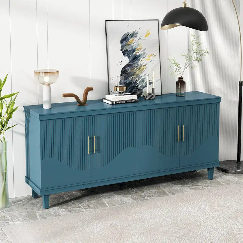 Olive Green / Champagne 4-Door Storage Cabinet, Minimalist Style, Single Room Use