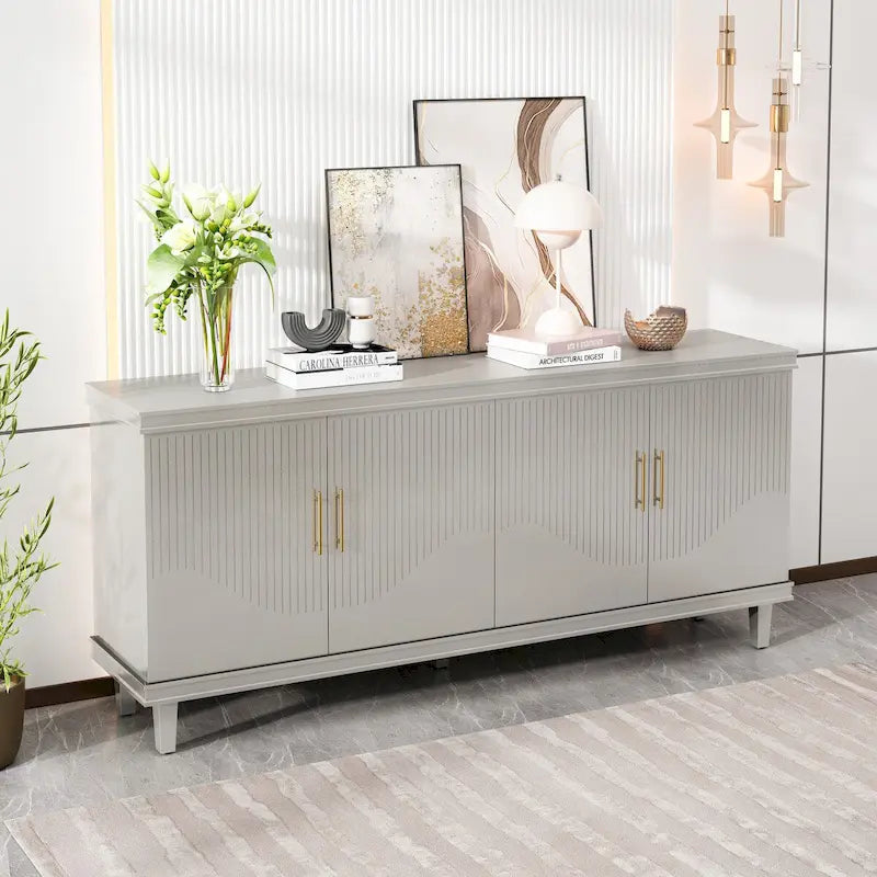 Olive Green / Champagne 4-Door Storage Cabinet, Minimalist Style, Single Room Use