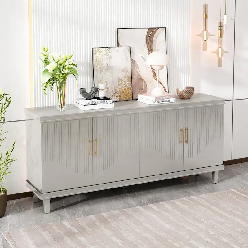 Olive Green / Champagne 4-Door Storage Cabinet, Minimalist Style, Single Room Use