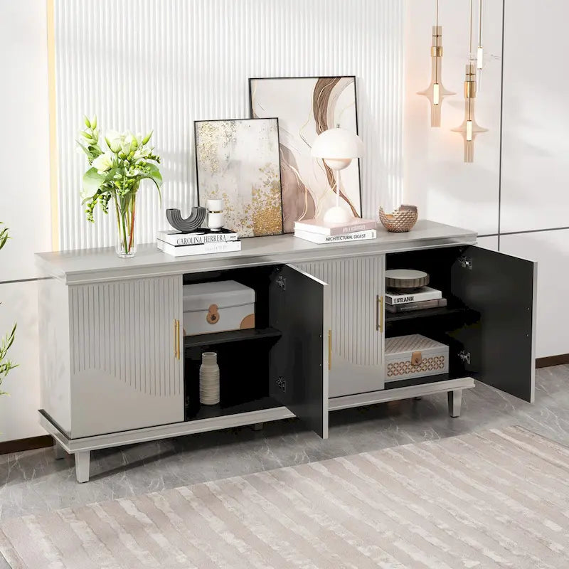Olive Green / Champagne 4-Door Storage Cabinet, Minimalist Style, Single Room Use