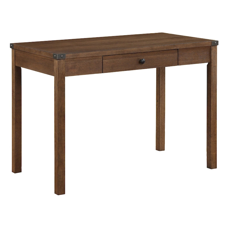 Brown Oak Writing Desk with Drawer, Single-User, Modern Rustic Style