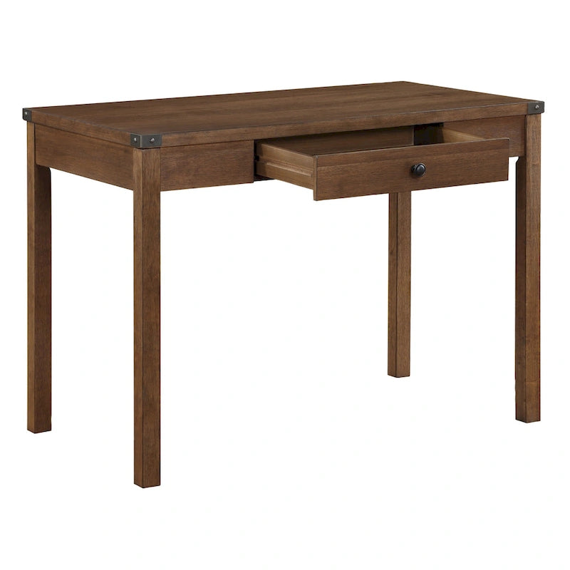 Brown Oak Writing Desk with Drawer, Single-User, Modern Rustic Style