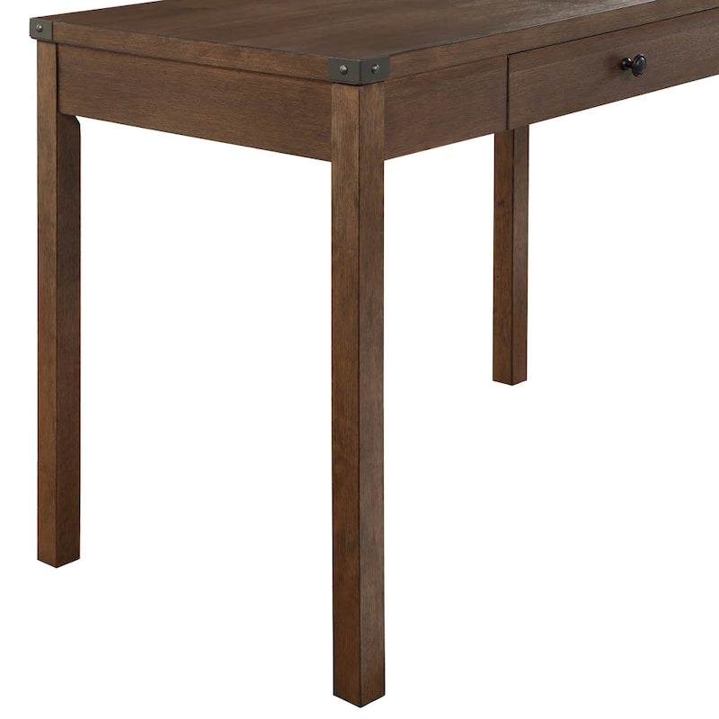 Brown Oak Writing Desk with Drawer, Single-User, Modern Rustic Style