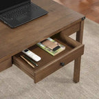 Brown Oak Writing Desk with Drawer, Single-User, Modern Rustic Style