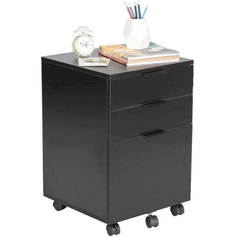 Brown/Black/White 3-Drawer Rolling File Cabinet, Locking Wheels, A4 & Letter Size, 1-Person
