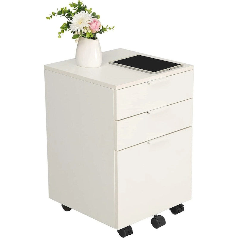 Brown/Black/White 3-Drawer Rolling File Cabinet, Locking Wheels, A4 & Letter Size, 1-Person