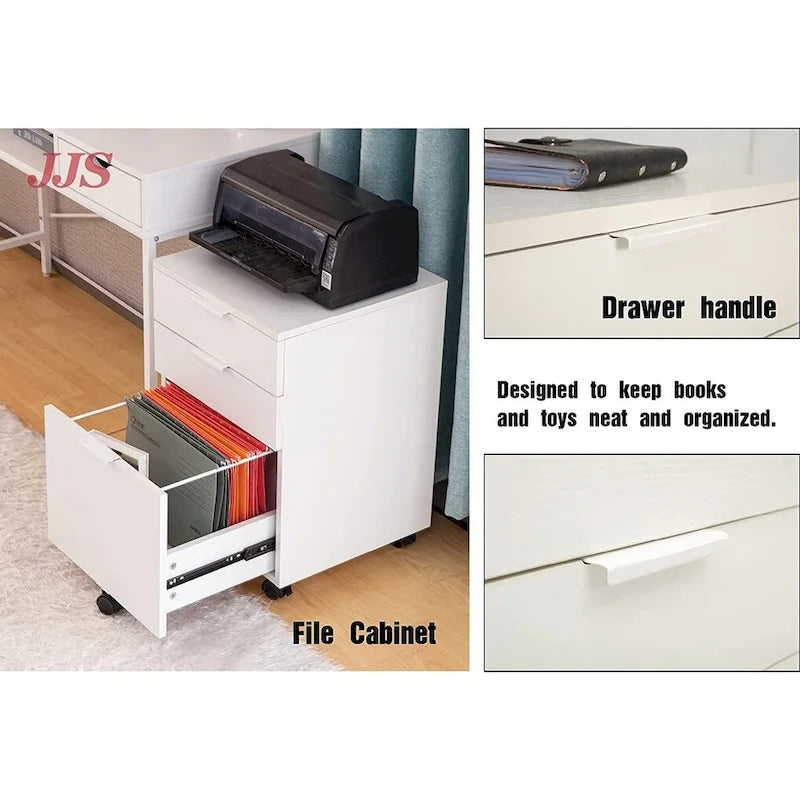 Brown/Black/White 3-Drawer Rolling File Cabinet, Locking Wheels, A4 & Letter Size, 1-Person
