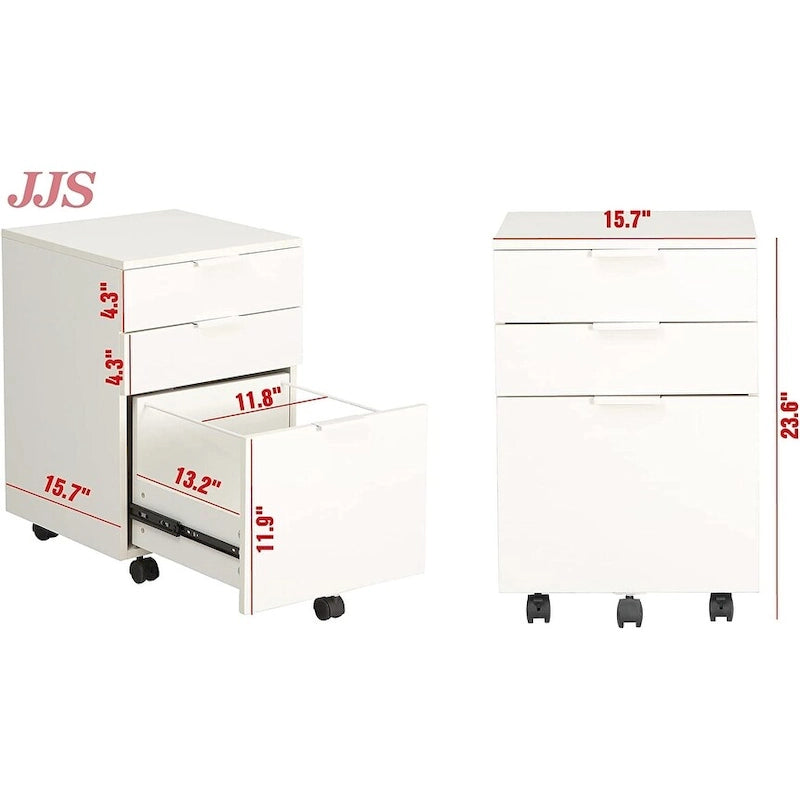 Brown/Black/White 3-Drawer Rolling File Cabinet, Locking Wheels, A4 & Letter Size, 1-Person