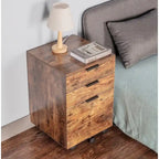 Brown/Black/White 3-Drawer Rolling File Cabinet, Locking Wheels, A4 & Letter Size, 1-Person