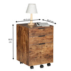 Brown/Black/White 3-Drawer Rolling File Cabinet, Locking Wheels, A4 & Letter Size, 1-Person
