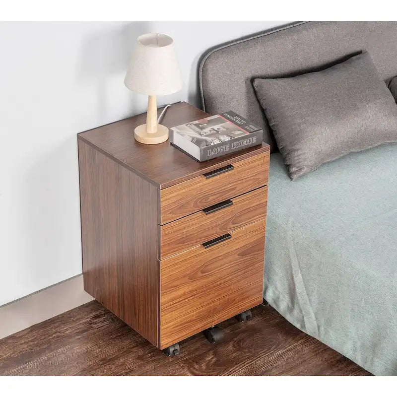 Brown/Black/White 3-Drawer Rolling File Cabinet, Locking Wheels, A4 & Letter Size, 1-Person
