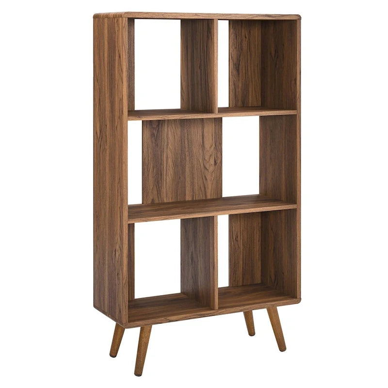 Walnut 3-Tier Bookcase with Splayed Legs, Single