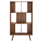 Walnut 3-Tier Bookcase with Splayed Legs, Single