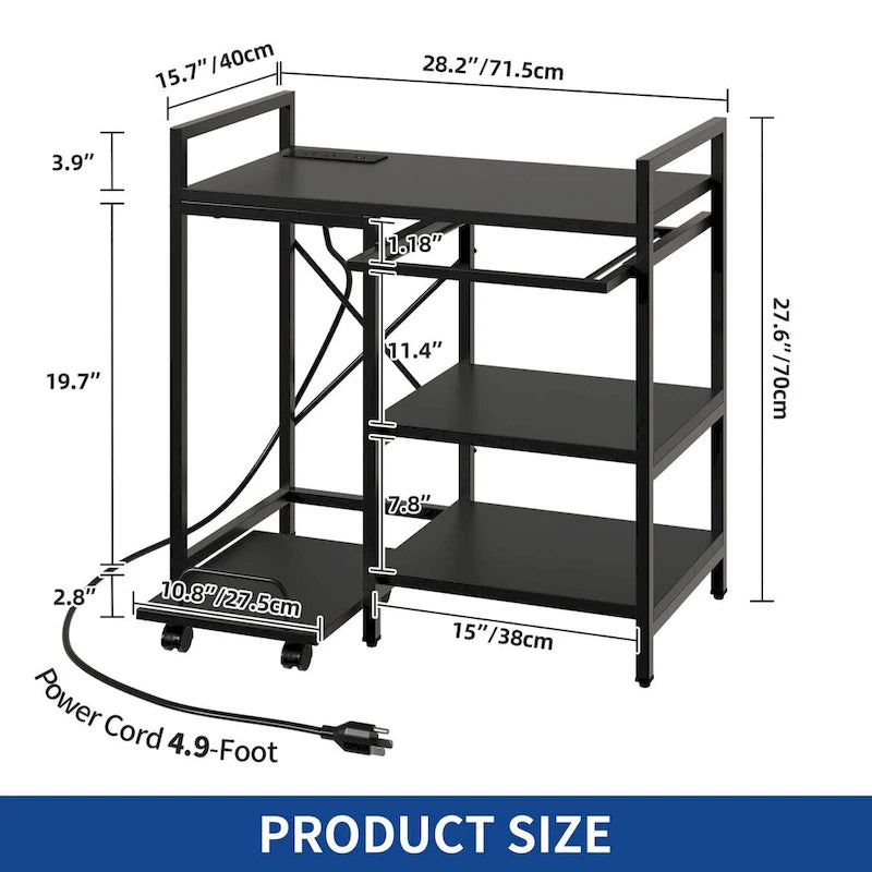 Meuble d'imprimante roulant à 3 niveaux avec rangement pour dossiers, marron / noir, utilisateur unique