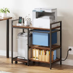 Meuble d'imprimante roulant à 3 niveaux avec rangement pour dossiers, marron / noir, utilisateur unique