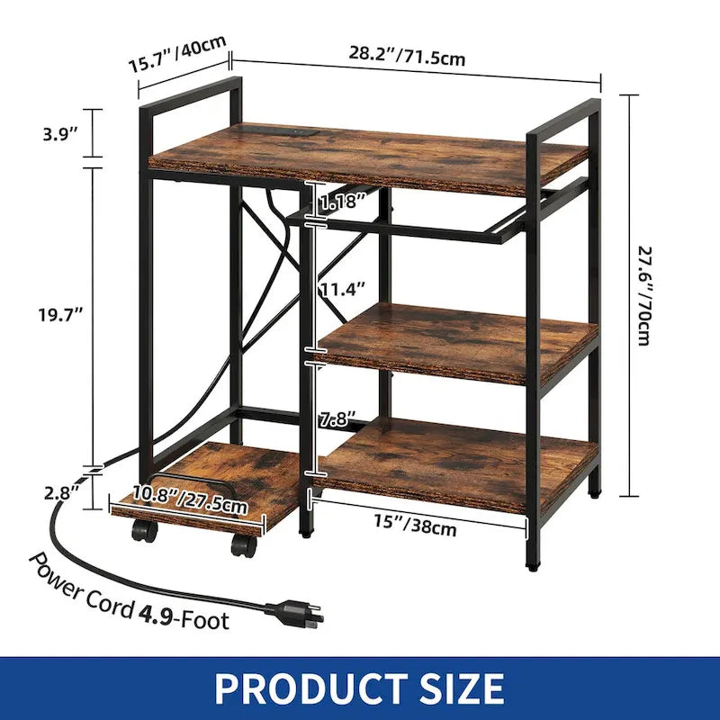 Meuble d'imprimante roulant à 3 niveaux avec rangement pour dossiers, marron / noir, utilisateur unique