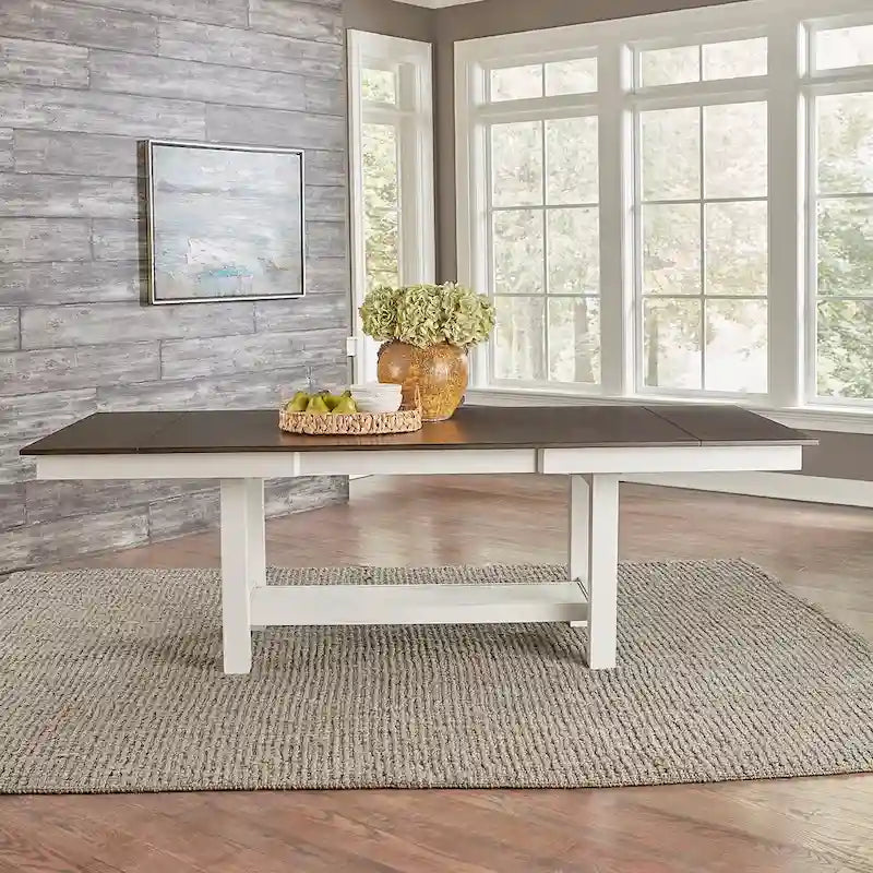 Carbon Gray & White Trestle Dining Table Set, Ladder Back Chairs, Seats 4–6