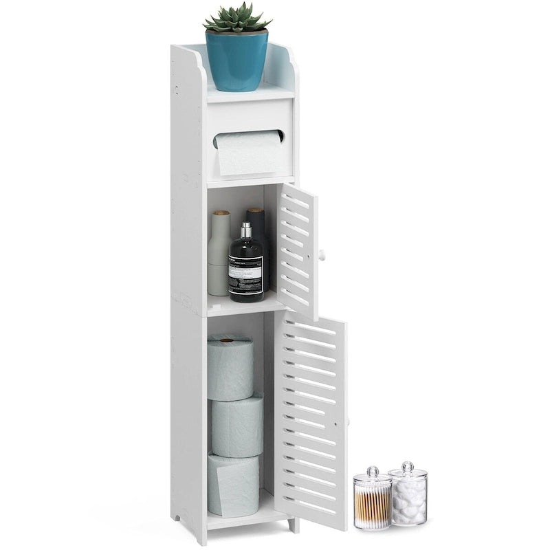 Meuble de rangement de salle de bain sur pied noir/blanc, pour 1 personne, avec distributeur de papier toilette