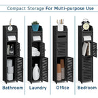 Black / White Floor-Standing Bathroom Storage Cabinet, 1-Person Use, with Toilet Paper Dispenser