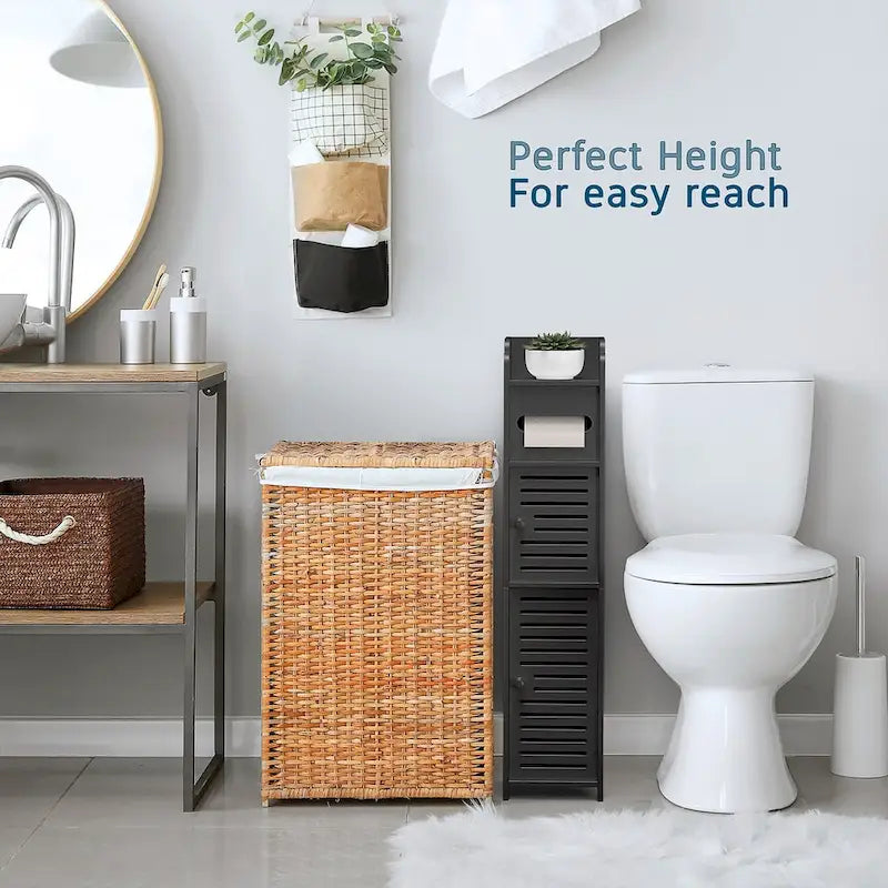 Black / White Floor-Standing Bathroom Storage Cabinet, 1-Person Use, with Toilet Paper Dispenser