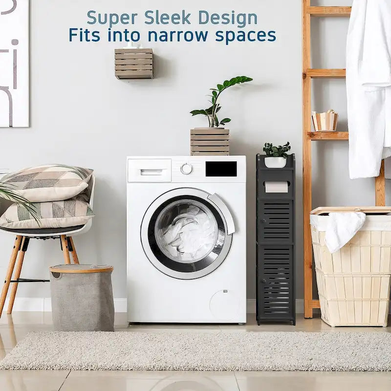 Black / White Floor-Standing Bathroom Storage Cabinet, 1-Person Use, with Toilet Paper Dispenser