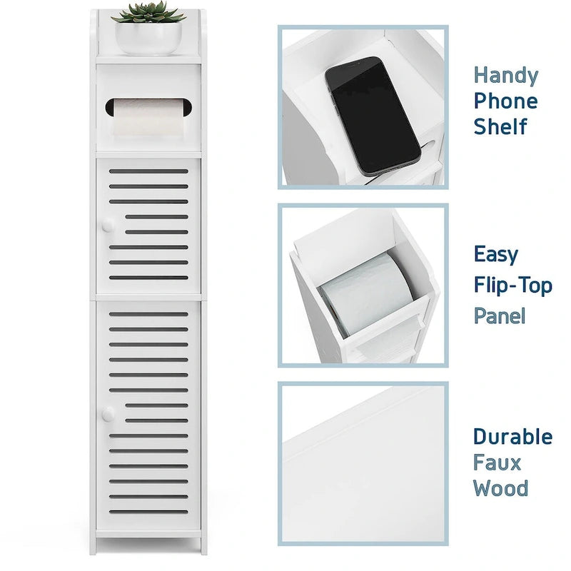 Black / White Floor-Standing Bathroom Storage Cabinet, 1-Person Use, with Toilet Paper Dispenser