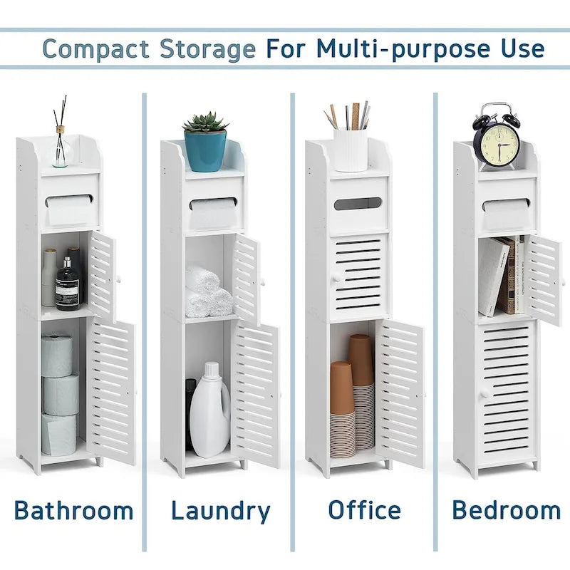 Black / White Floor-Standing Bathroom Storage Cabinet, 1-Person Use, with Toilet Paper Dispenser