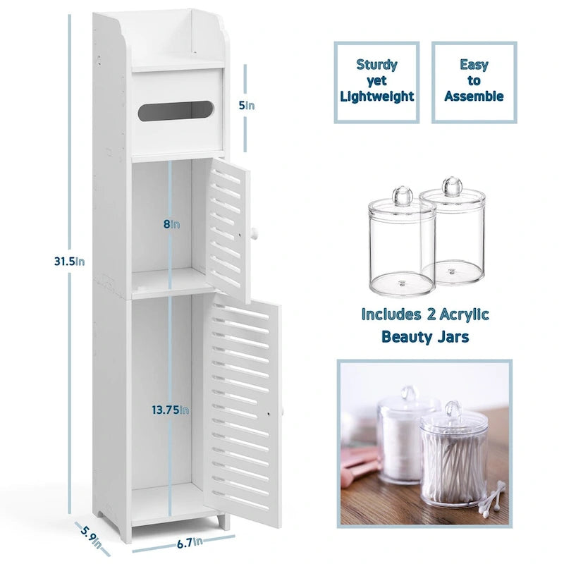 Black / White Floor-Standing Bathroom Storage Cabinet, 1-Person Use, with Toilet Paper Dispenser