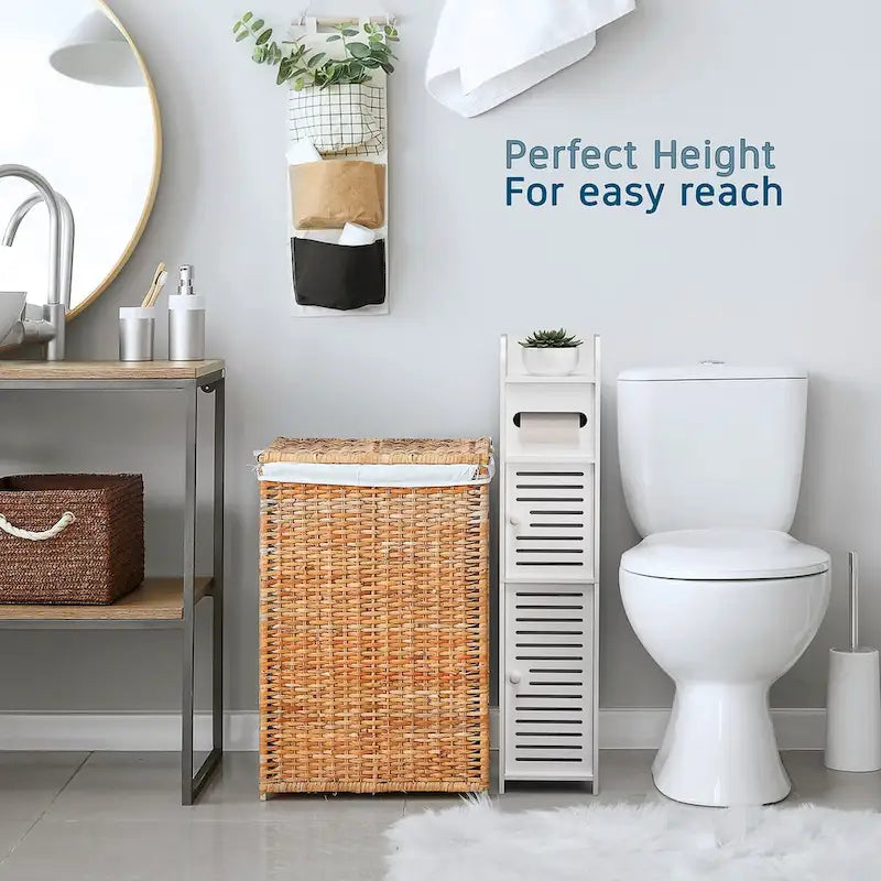 Black / White Floor-Standing Bathroom Storage Cabinet, 1-Person Use, with Toilet Paper Dispenser