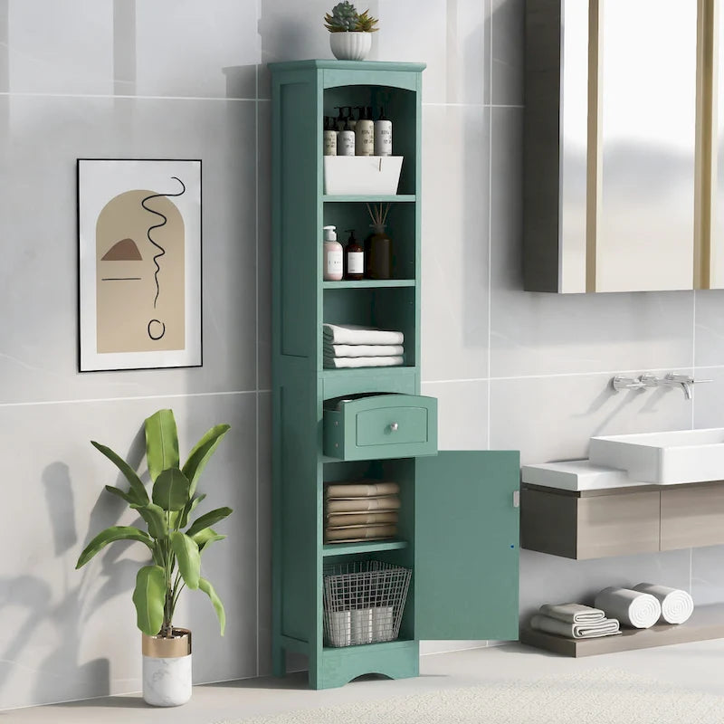 Tall Bathroom Cabinet, Freestanding Storage Cabinet with Drawer& Adjustable Shelf