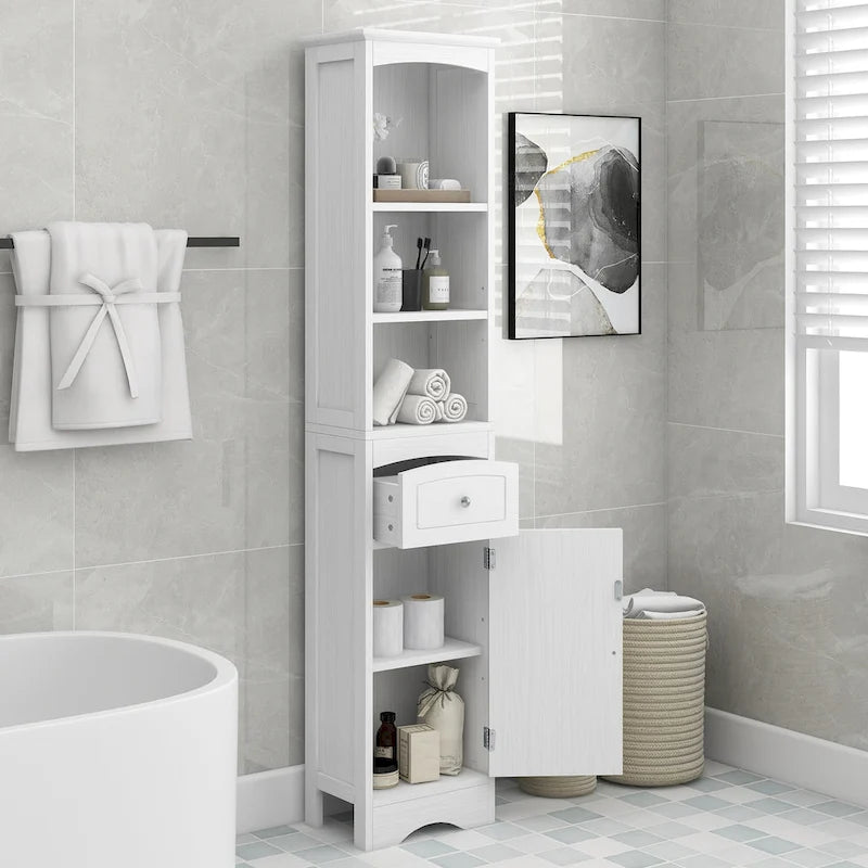 Tall Bathroom Cabinet, Freestanding Storage Cabinet with Drawer& Adjustable Shelf