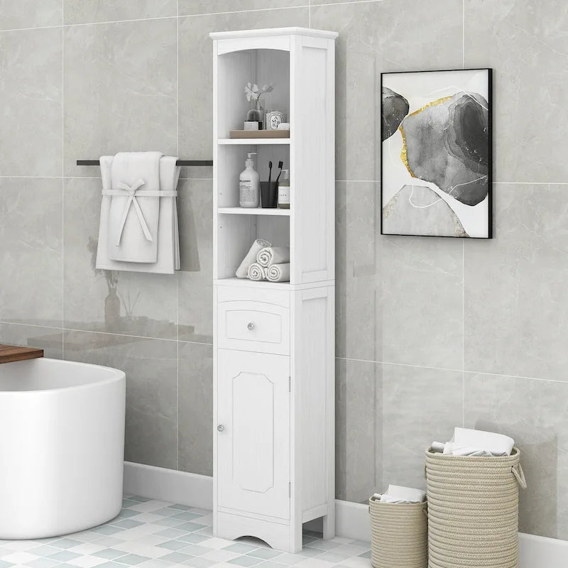 Tall Bathroom Cabinet, Freestanding Storage Cabinet with Drawer& Adjustable Shelf