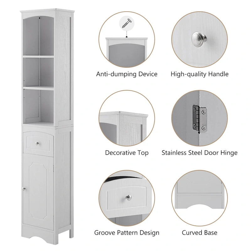 Tall Bathroom Cabinet, Freestanding Storage Cabinet with Drawer& Adjustable Shelf