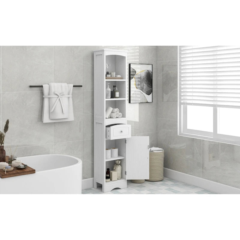 Tall Bathroom Cabinet, Freestanding Storage Cabinet with Drawer& Adjustable Shelf