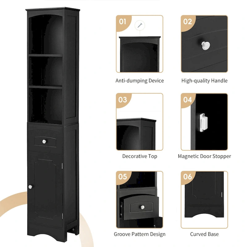 Tall Bathroom Cabinet, Freestanding Storage Cabinet with Drawer& Adjustable Shelf