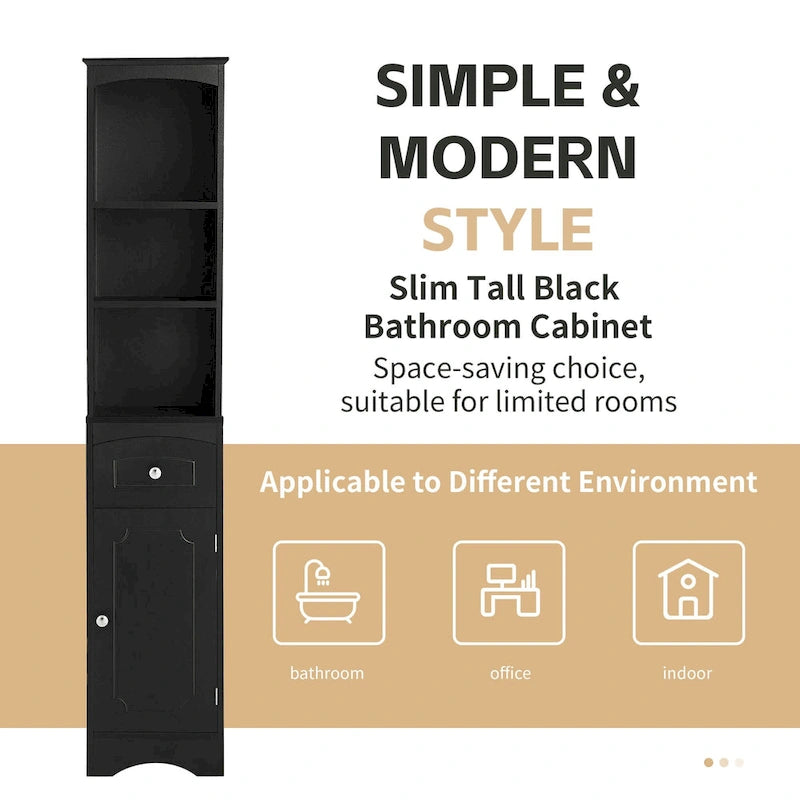 Tall Bathroom Cabinet, Freestanding Storage Cabinet with Drawer& Adjustable Shelf
