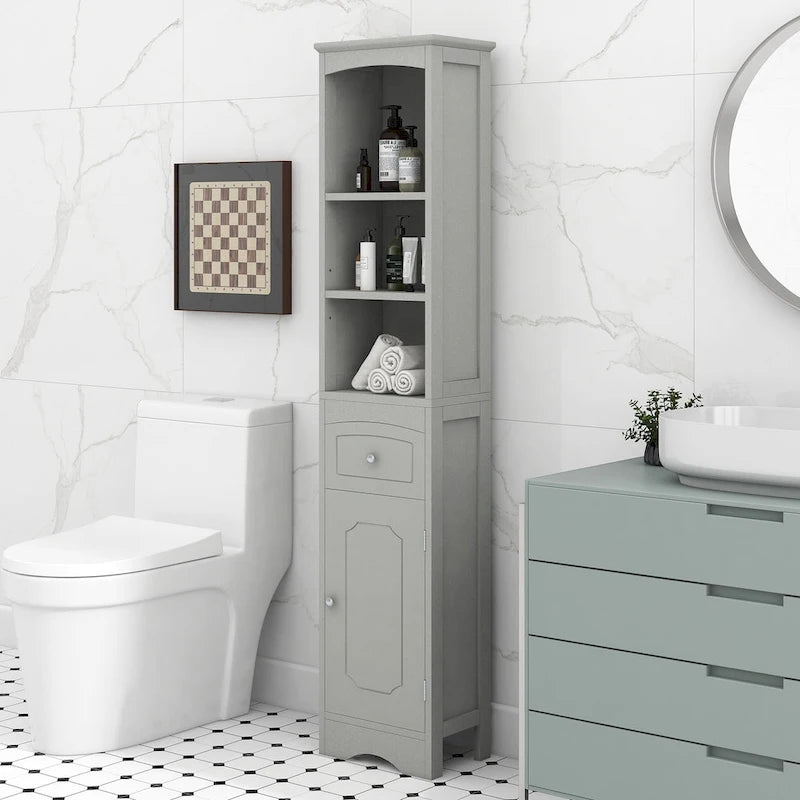 Tall Bathroom Cabinet, Freestanding Storage Cabinet with Drawer& Adjustable Shelf