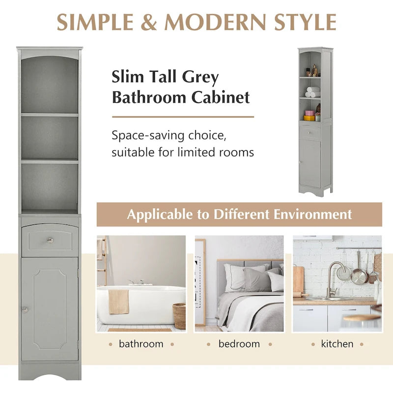 Tall Bathroom Cabinet, Freestanding Storage Cabinet with Drawer& Adjustable Shelf