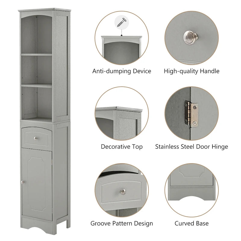 Tall Bathroom Cabinet, Freestanding Storage Cabinet with Drawer& Adjustable Shelf