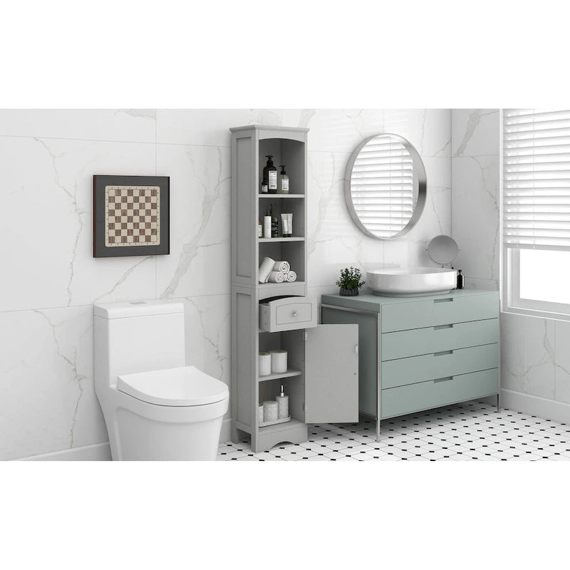 Tall Bathroom Cabinet, Freestanding Storage Cabinet with Drawer& Adjustable Shelf