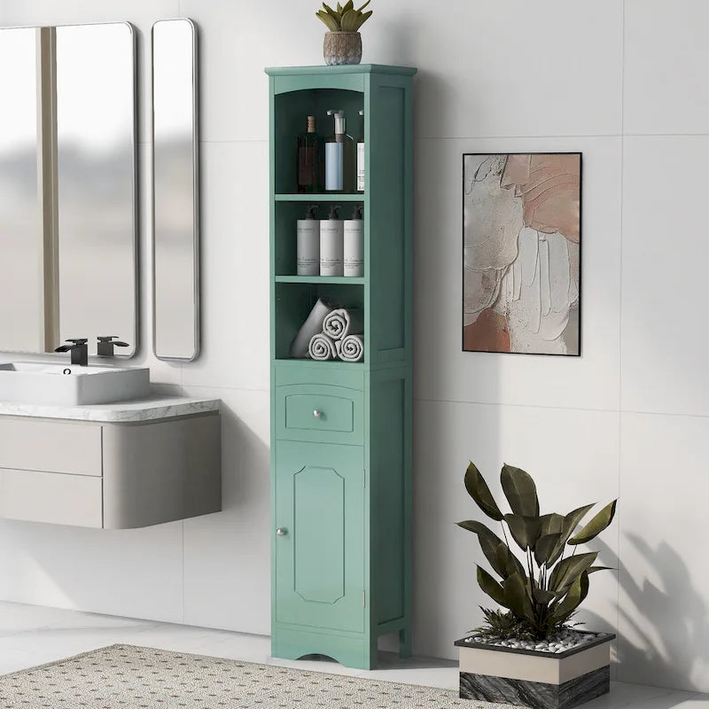 Tall Bathroom Cabinet, Freestanding Storage Cabinet with Drawer& Adjustable Shelf