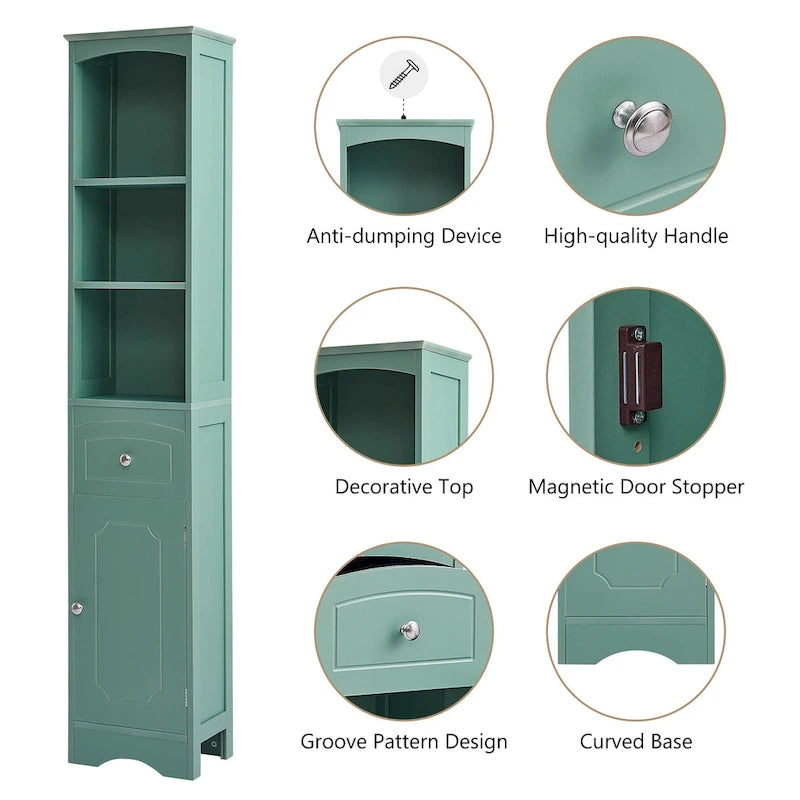 Tall Bathroom Cabinet, Freestanding Storage Cabinet with Drawer& Adjustable Shelf
