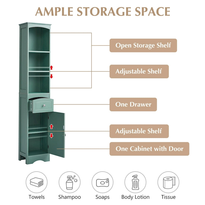 Tall Bathroom Cabinet, Freestanding Storage Cabinet with Drawer& Adjustable Shelf